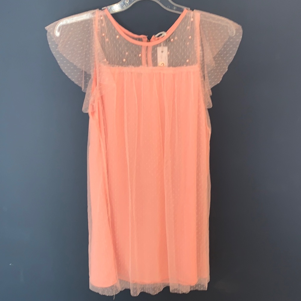 Very J peach babydoll dress with Pearl details